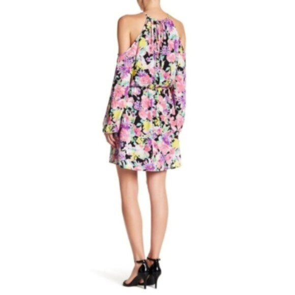 Charles Henry Womens Pink Floral Cold Shoulder Long Sleeve Dress Sz M New - Picture 2 of 7